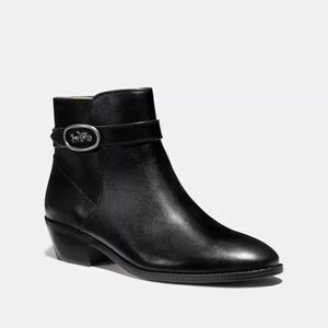 Coach Dylan Black Leather Horse-And-Carriage Ankle Booties Size 10